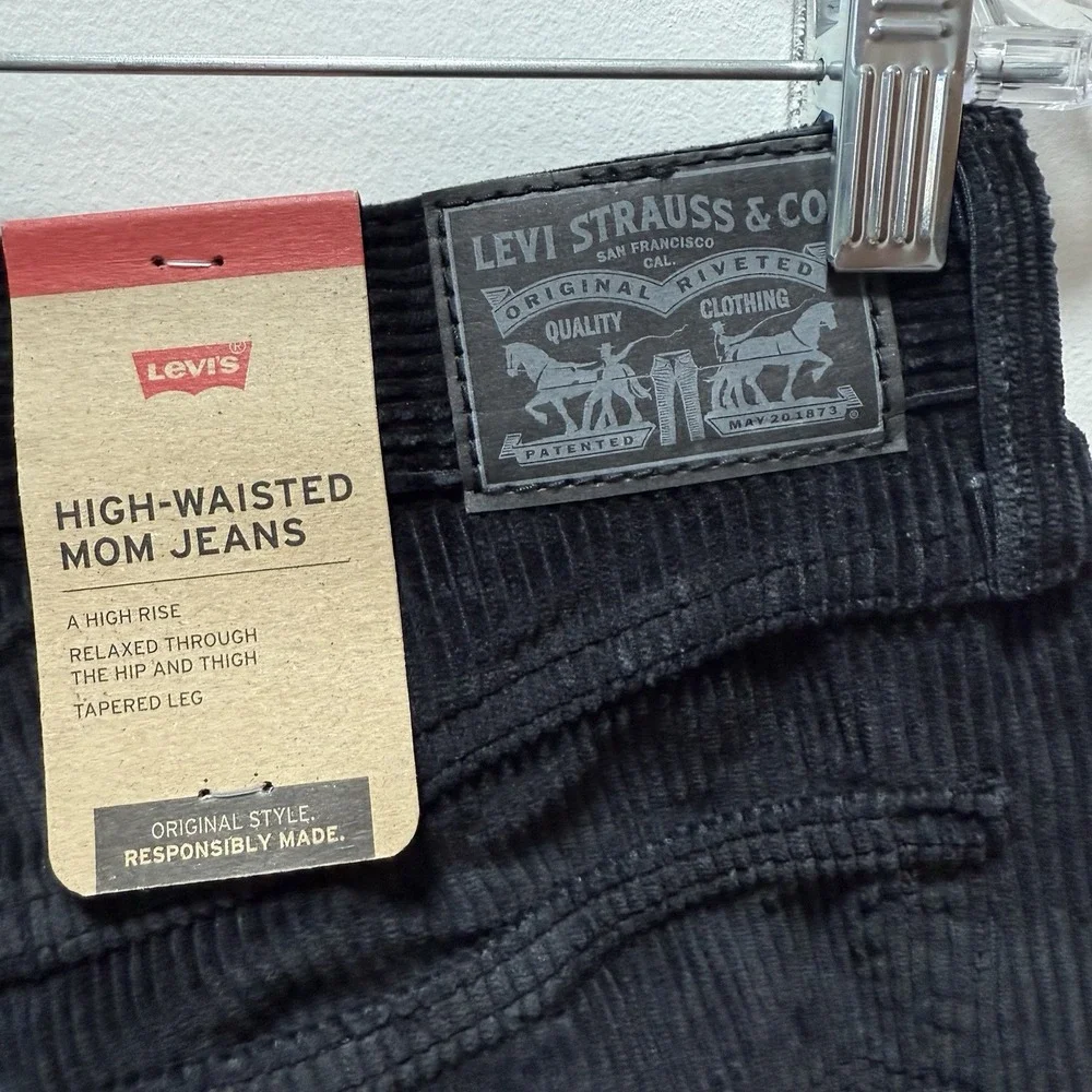 Levi's Corduroy Jeans Womens Size 29x30 Black‎ High Waisted Mom NEW WITH TAGS